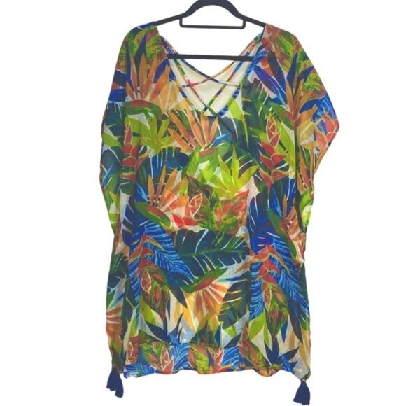 Kona Sol Wm’s Sz Med Tropical Popover with Tassels Swim Sheer Cover Up - Picture 1 of 5